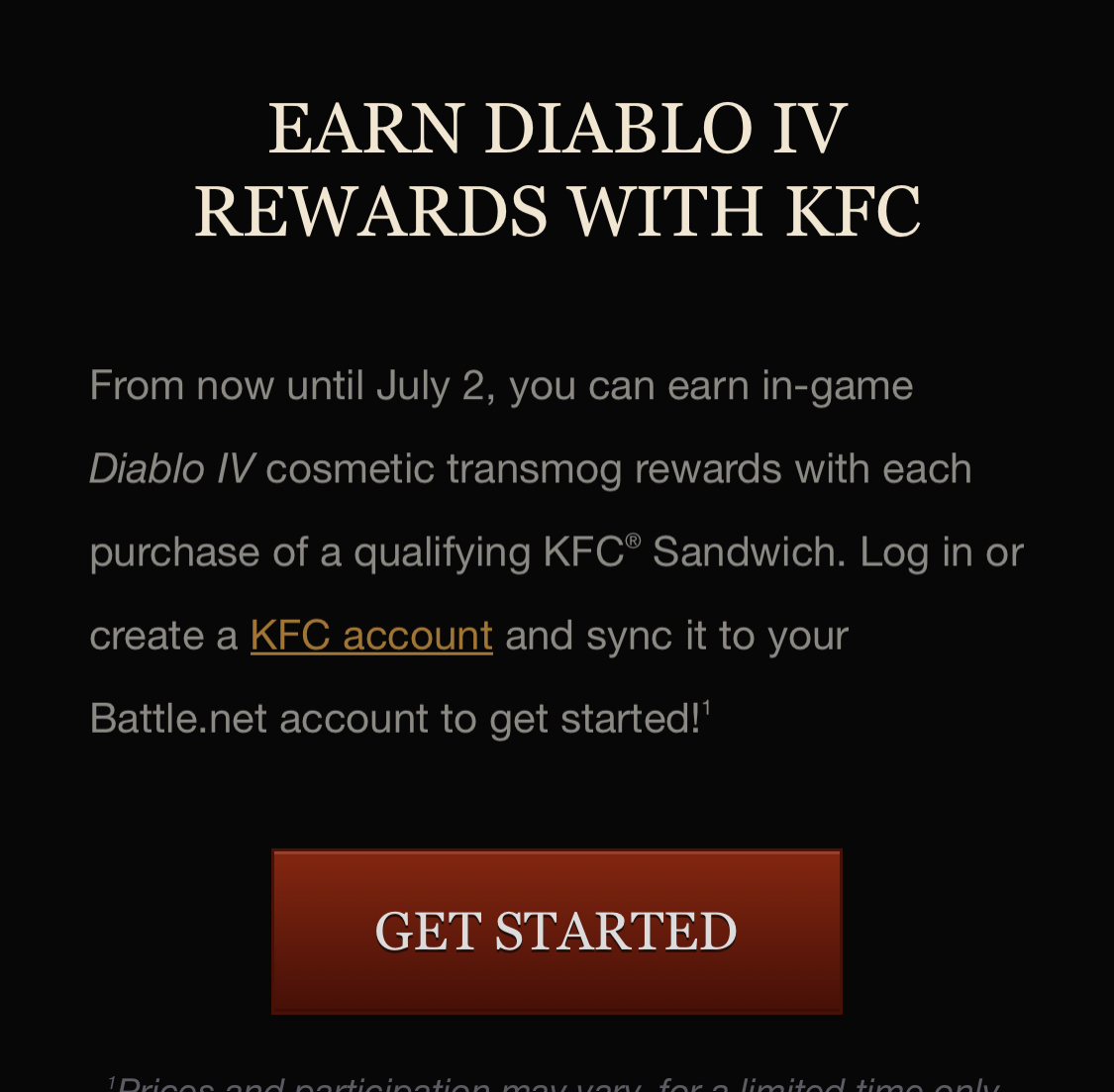 Notice depicting Diablo IV and KFC tie-in