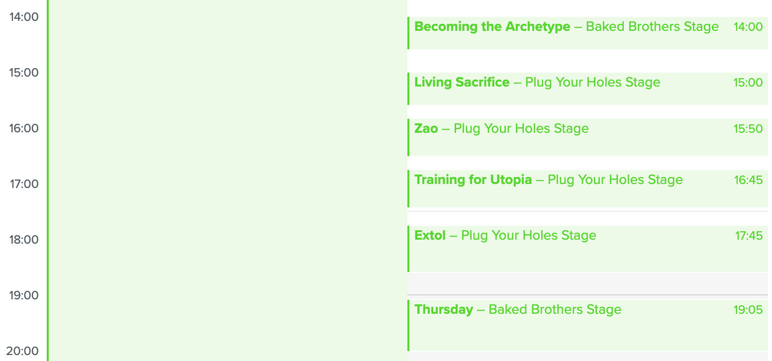 Becoming the Archetype, Living Sacrifice, Zao, Training for Utopia, Extol, Thursday