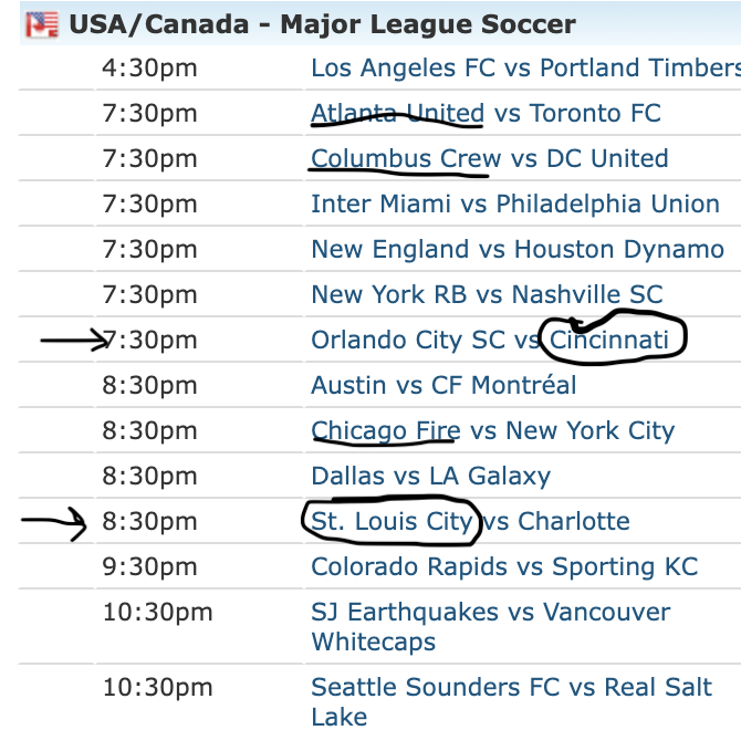 MLS schedule from livesoccertv.com
