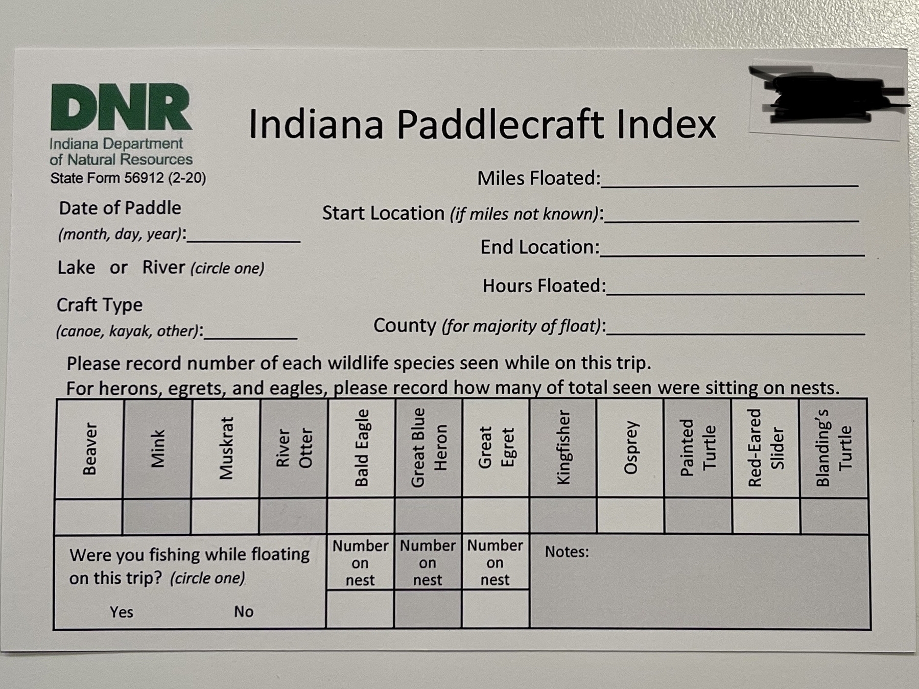 Indiana Paddlecraft Index. Form 56912 (2-20)